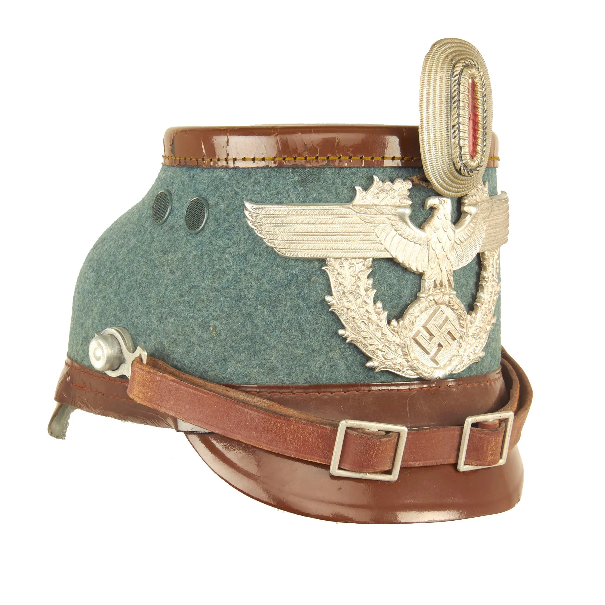 Original German WWII 1941 Dated Late Pattern Rural Police Shako by EREL - Size 57