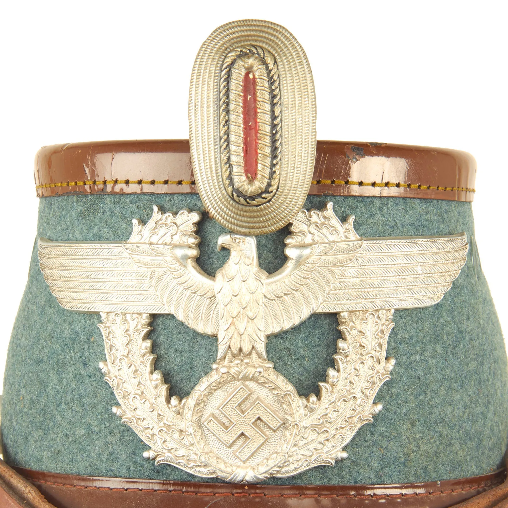 Original German WWII 1941 Dated Late Pattern Rural Police Shako by EREL - Size 57
