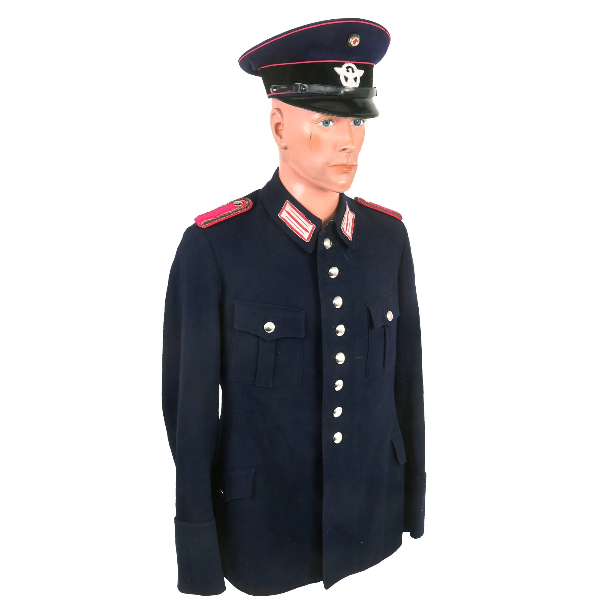 Original German WWII Feuerschutzpolizei Fire Protection Police Wachtmeister NCO's M36 Uniform Tunic and Named 57cm Visor Cap