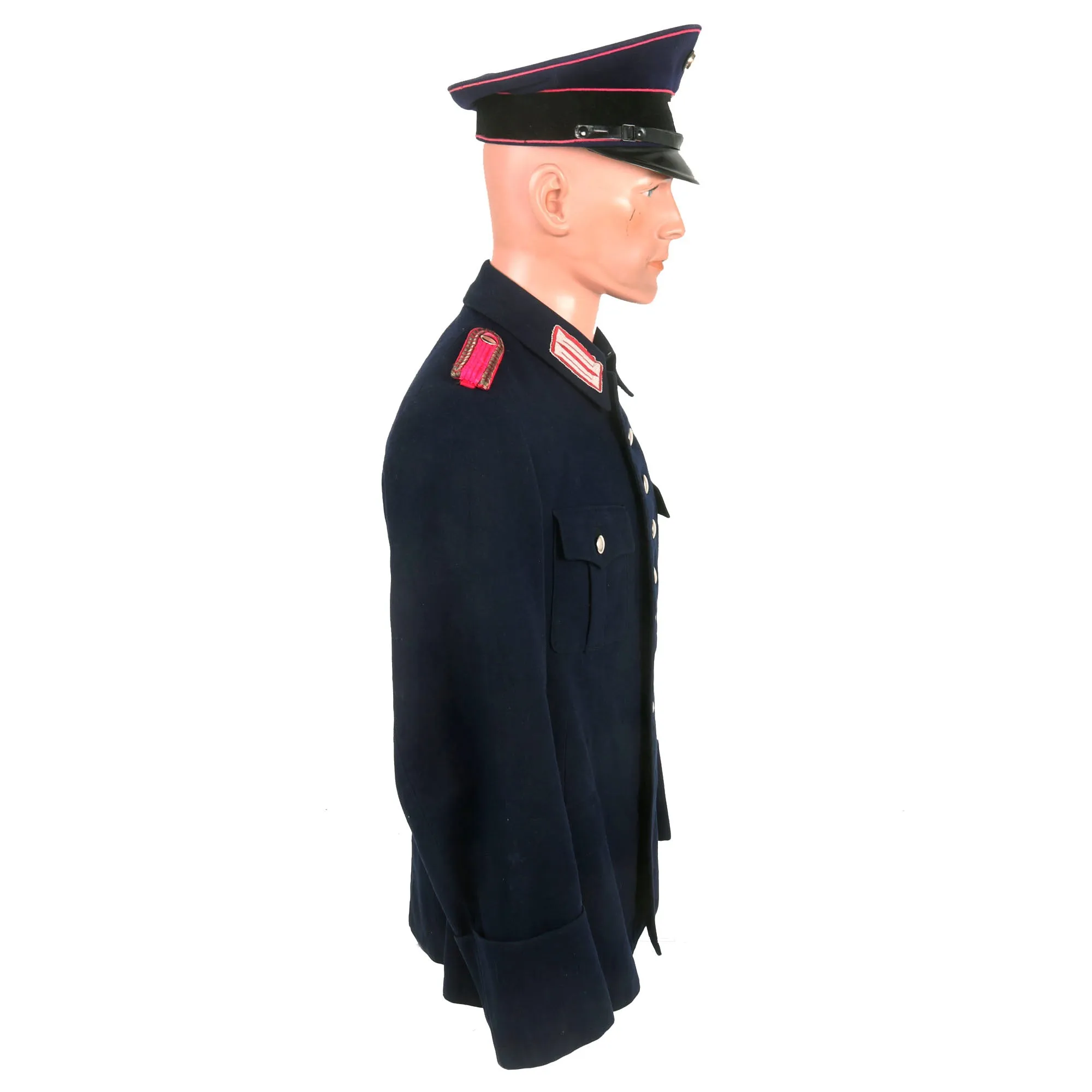 Original German WWII Feuerschutzpolizei Fire Protection Police Wachtmeister NCO's M36 Uniform Tunic and Named 57cm Visor Cap