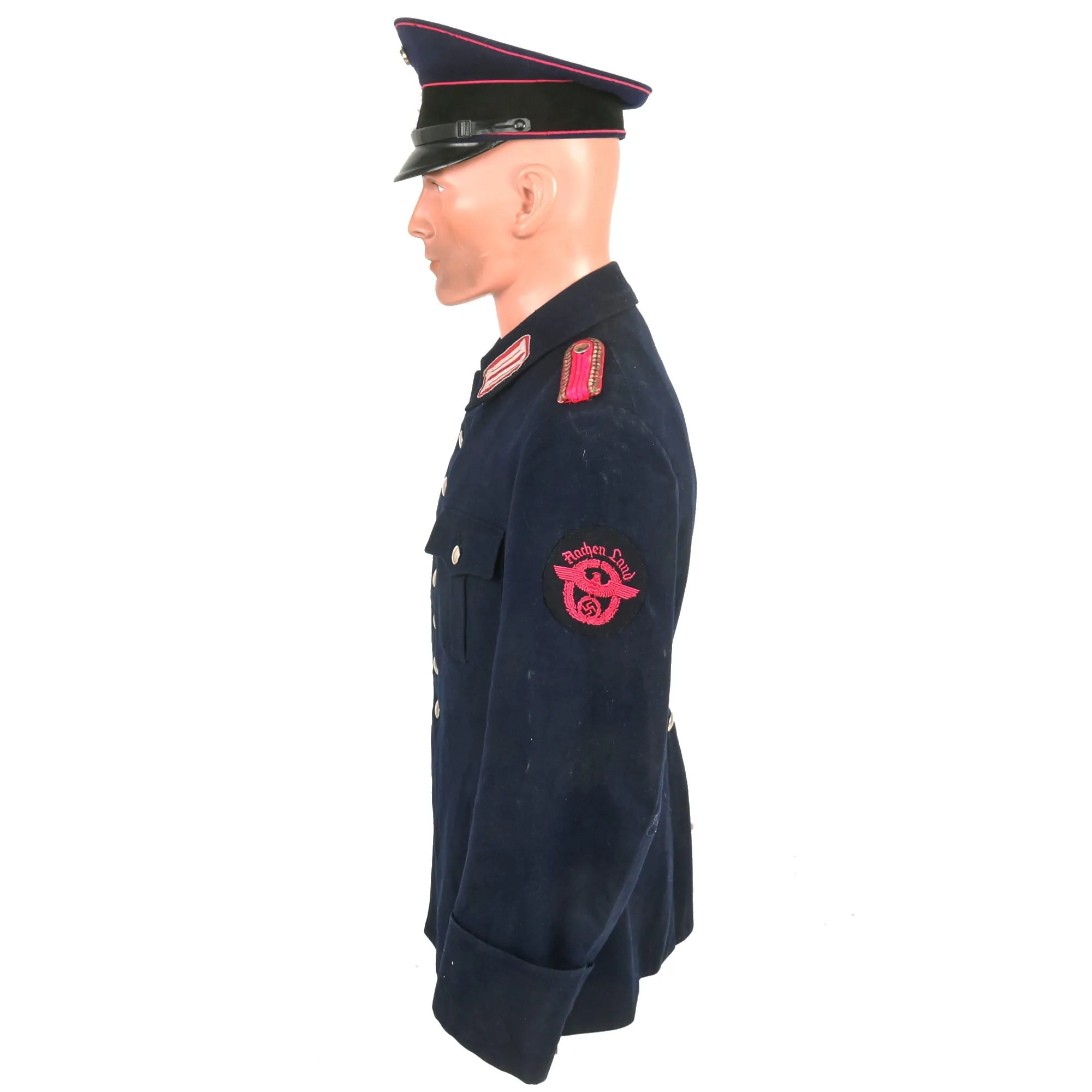 Original German WWII Feuerschutzpolizei Fire Protection Police Wachtmeister NCO's M36 Uniform Tunic and Named 57cm Visor Cap
