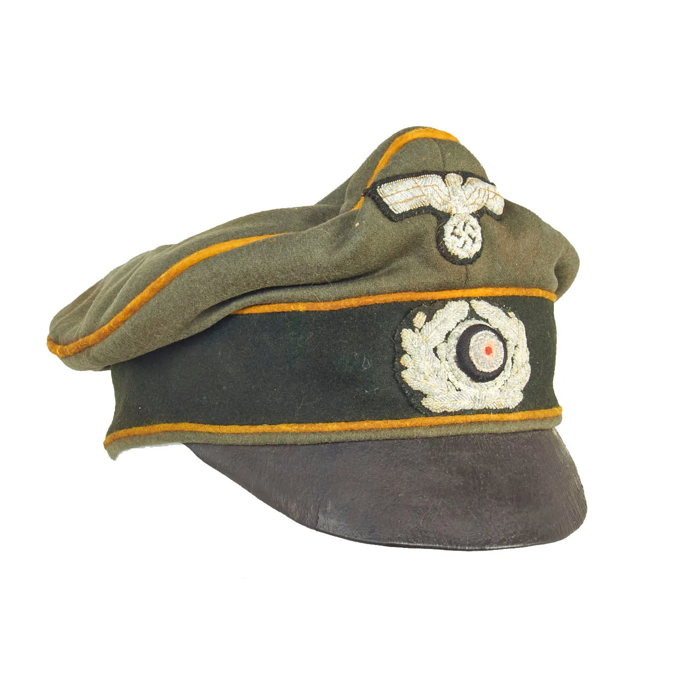 Original German WWII Service Used Heer Cavalry Officer Schirmmütze Visor Crush Cap by Peküro - Size 57