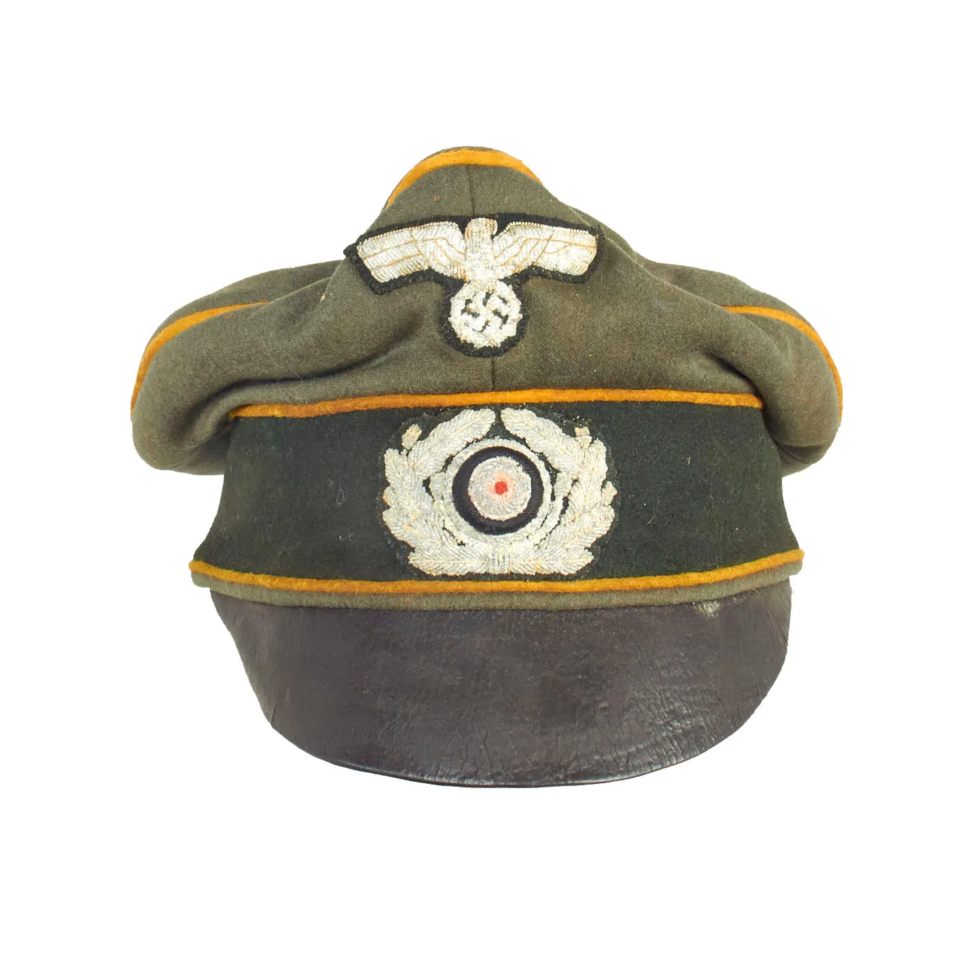 Original German WWII Service Used Heer Cavalry Officer Schirmmütze Visor Crush Cap by Peküro - Size 57