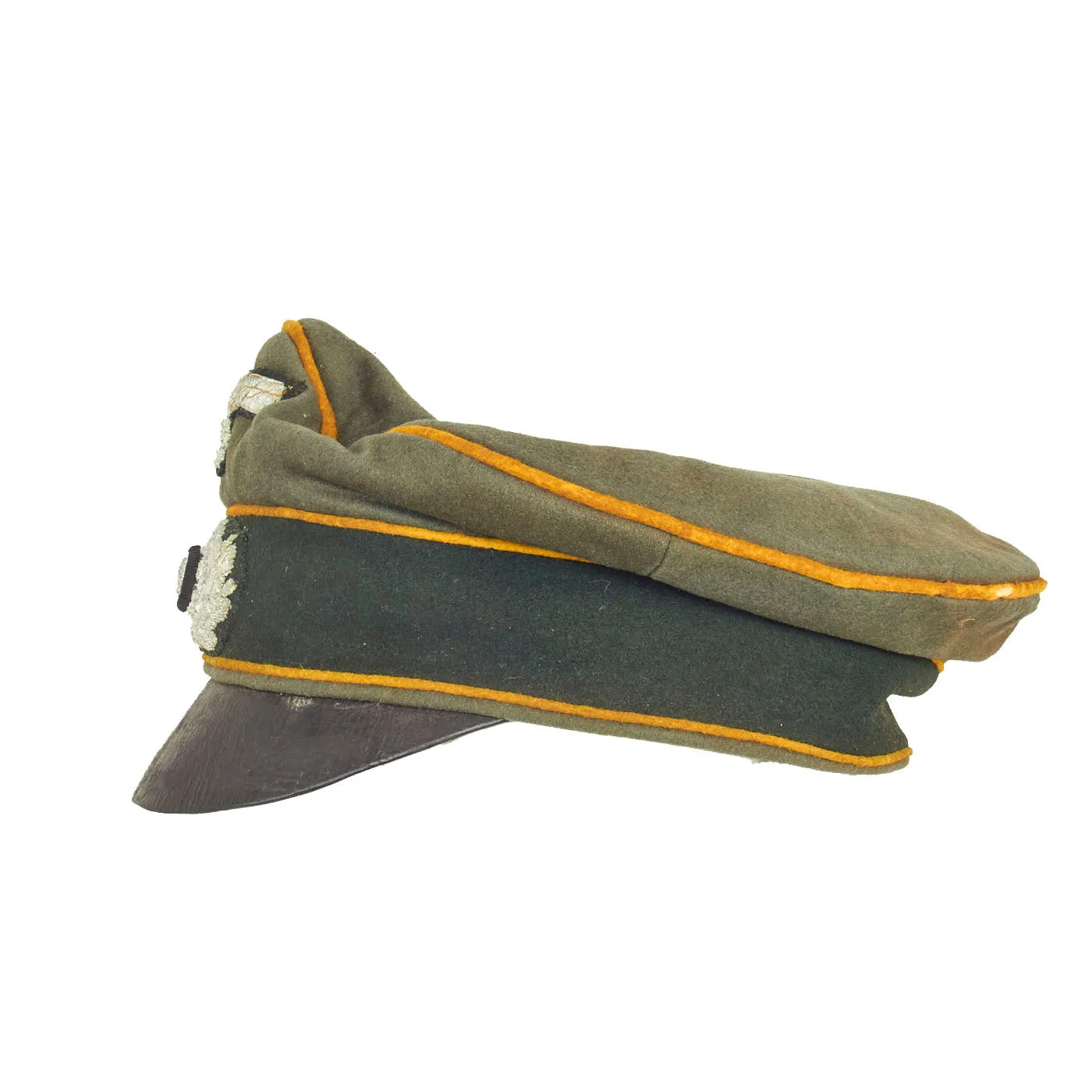 Original German WWII Service Used Heer Cavalry Officer Schirmmütze Visor Crush Cap by Peküro - Size 57