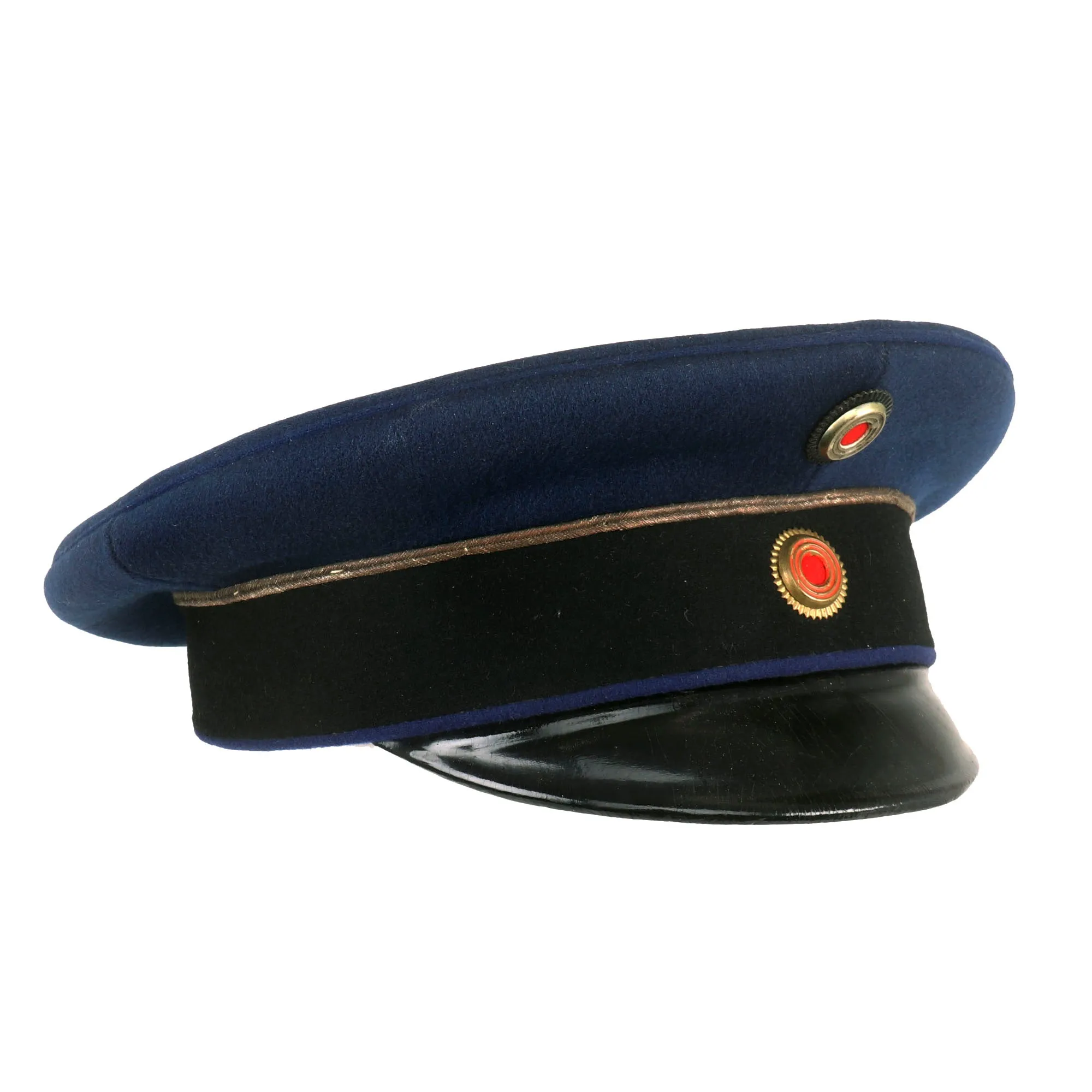 Original Imperial German WWI Principality of Lippe Dark Blue Technical Troops Officer Visor Cap by H. Denecke - SIZE: 55 ¼