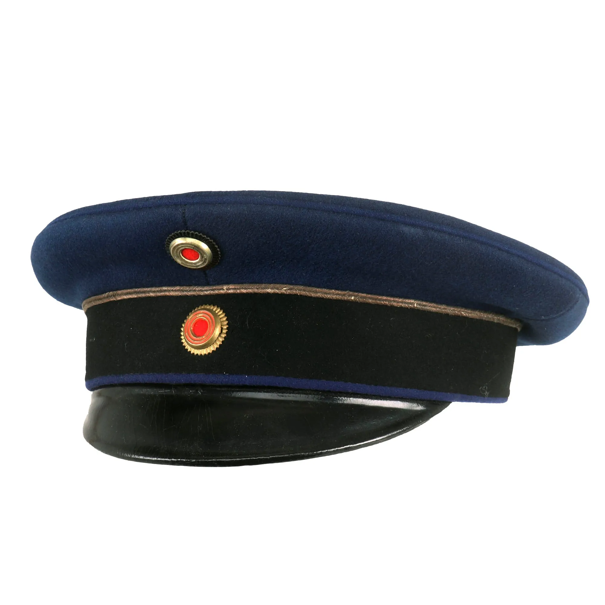 Original Imperial German WWI Principality of Lippe Dark Blue Technical Troops Officer Visor Cap by H. Denecke - SIZE: 55 ¼