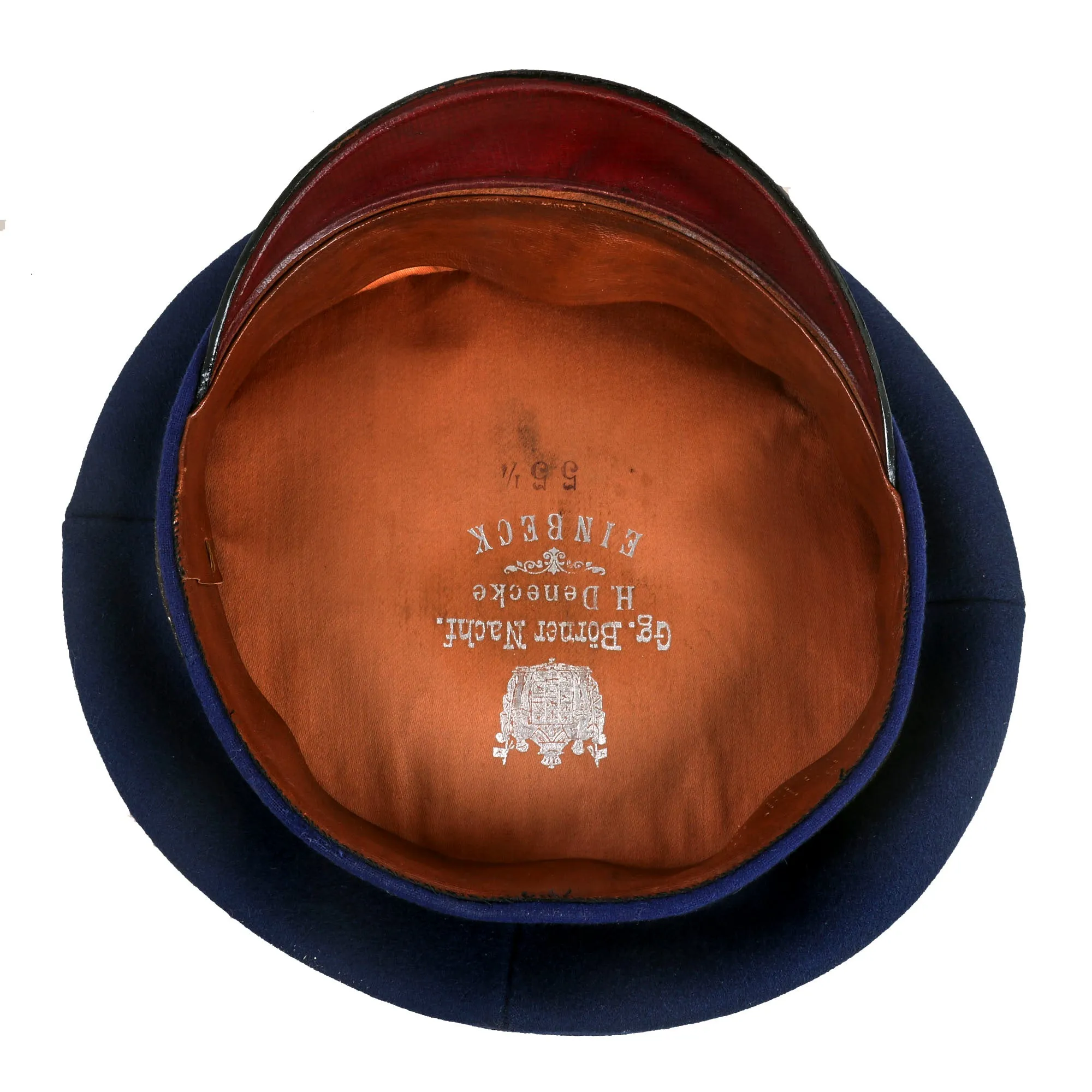 Original Imperial German WWI Principality of Lippe Dark Blue Technical Troops Officer Visor Cap by H. Denecke - SIZE: 55 ¼