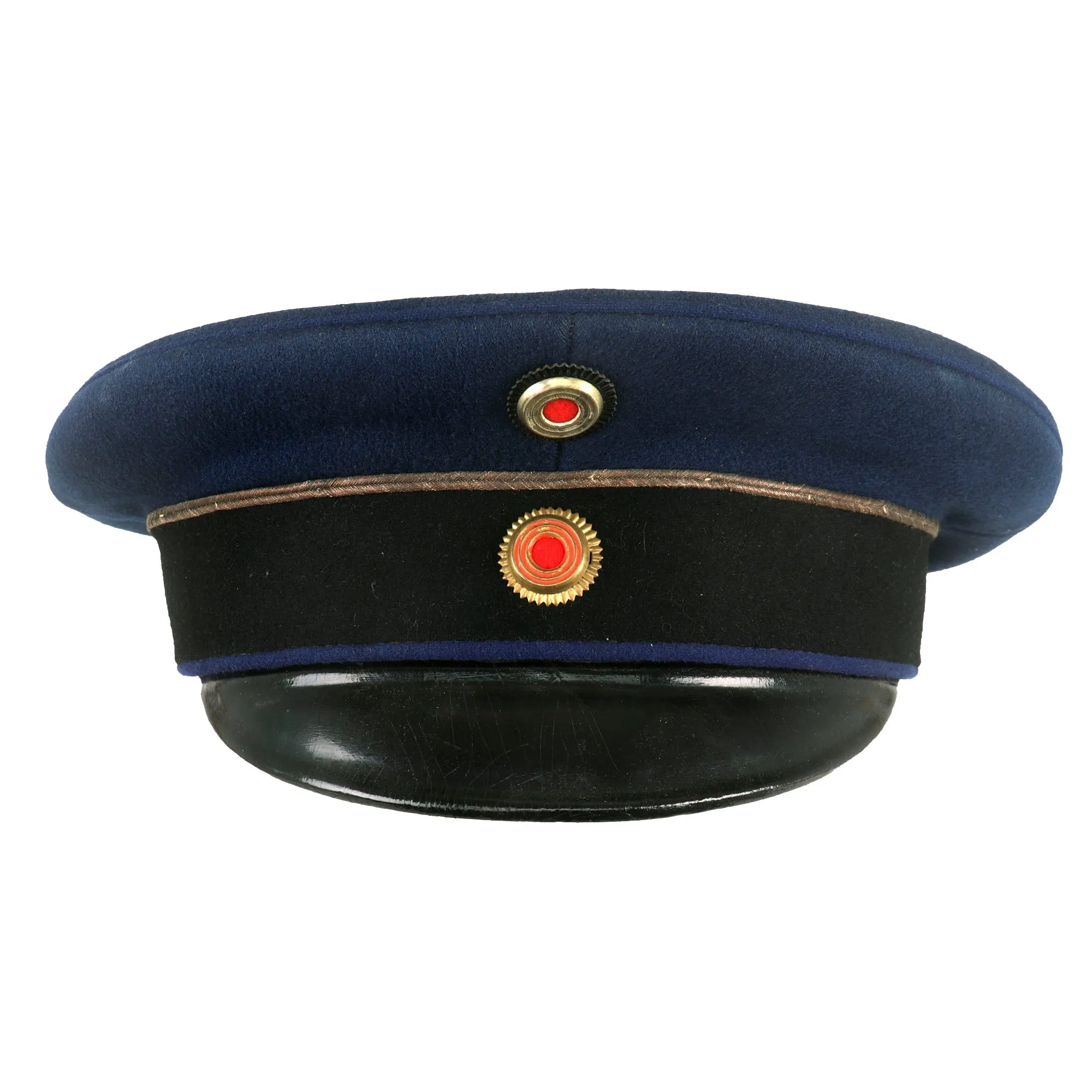 Original Imperial German WWI Principality of Lippe Dark Blue Technical Troops Officer Visor Cap by H. Denecke - SIZE: 55 ¼