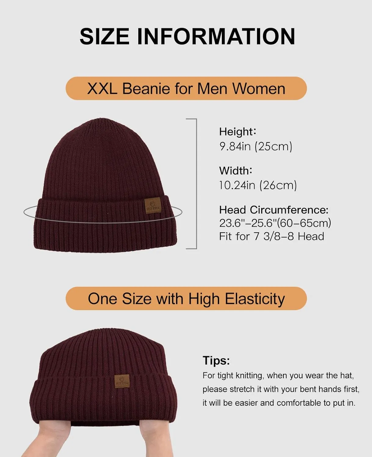 Oversized XXL Beanie Hat for Men Women, Large Winter Stocking Caps for Big Heads, Warm Fleece Lined Stretchy Wool Hat