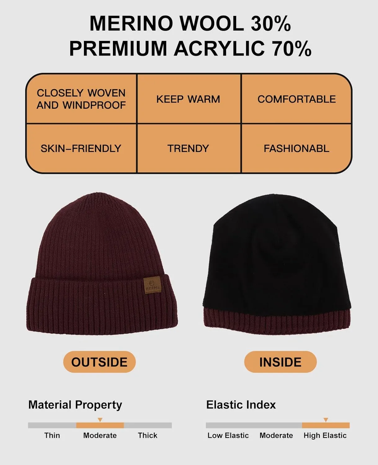 Oversized XXL Beanie Hat for Men Women, Large Winter Stocking Caps for Big Heads, Warm Fleece Lined Stretchy Wool Hat