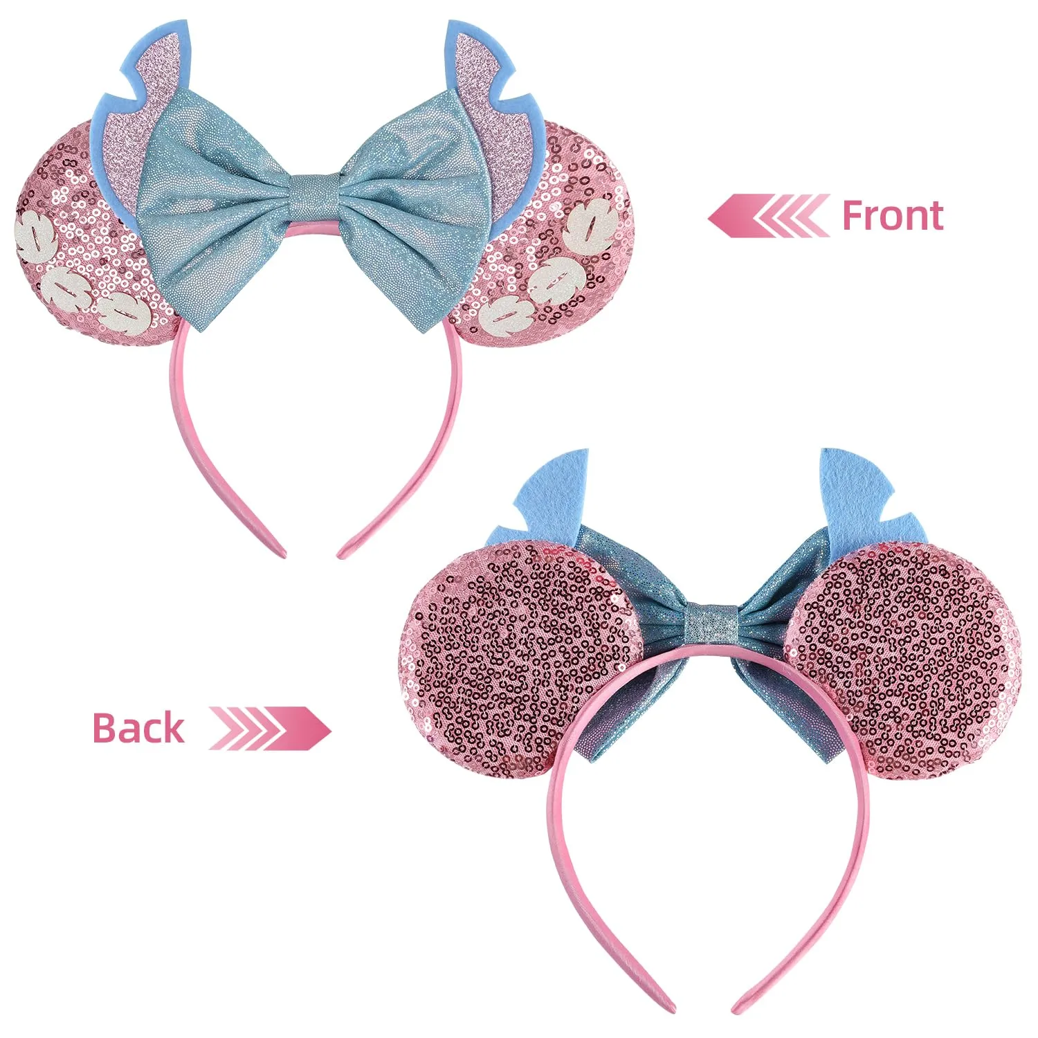 Pink Stitch Headband, Minnie Ears, for Women Girls, One Size, Plastic, Nylon, Hairband, Unisex, 1 Count