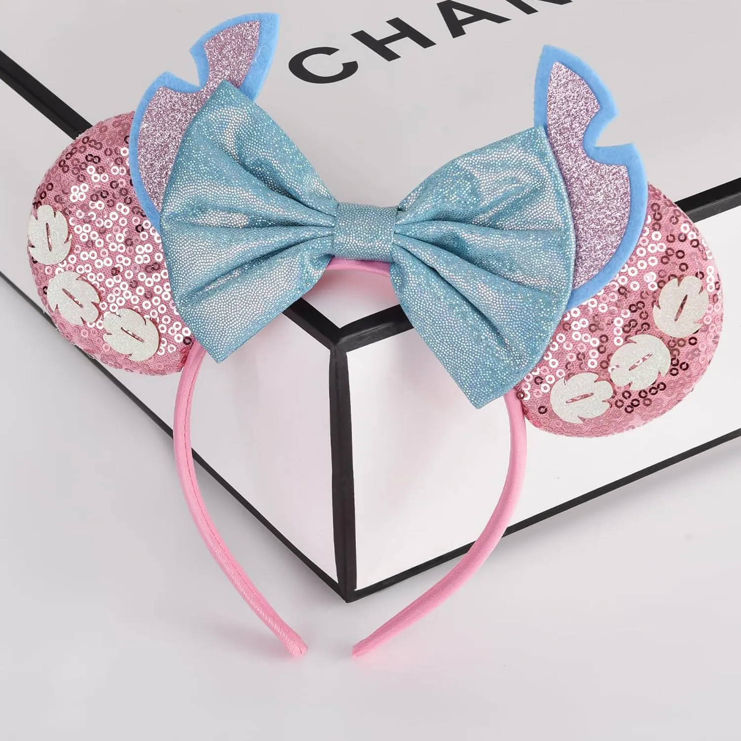 Pink Stitch Headband, Minnie Ears, for Women Girls, One Size, Plastic, Nylon, Hairband, Unisex, 1 Count