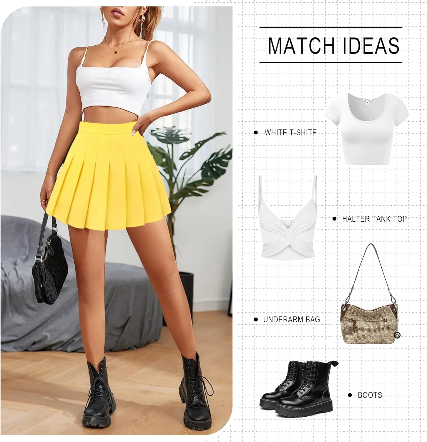 Pleated Skirt for Women Skater Skirt with Shorts Elastic Waist Plus Size Tennis Skirts
