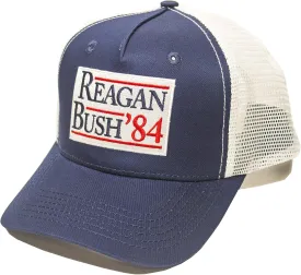Reagan Bush 84 Adult Trucker Hat Snapback, Navy Blue with Embroidered Patch