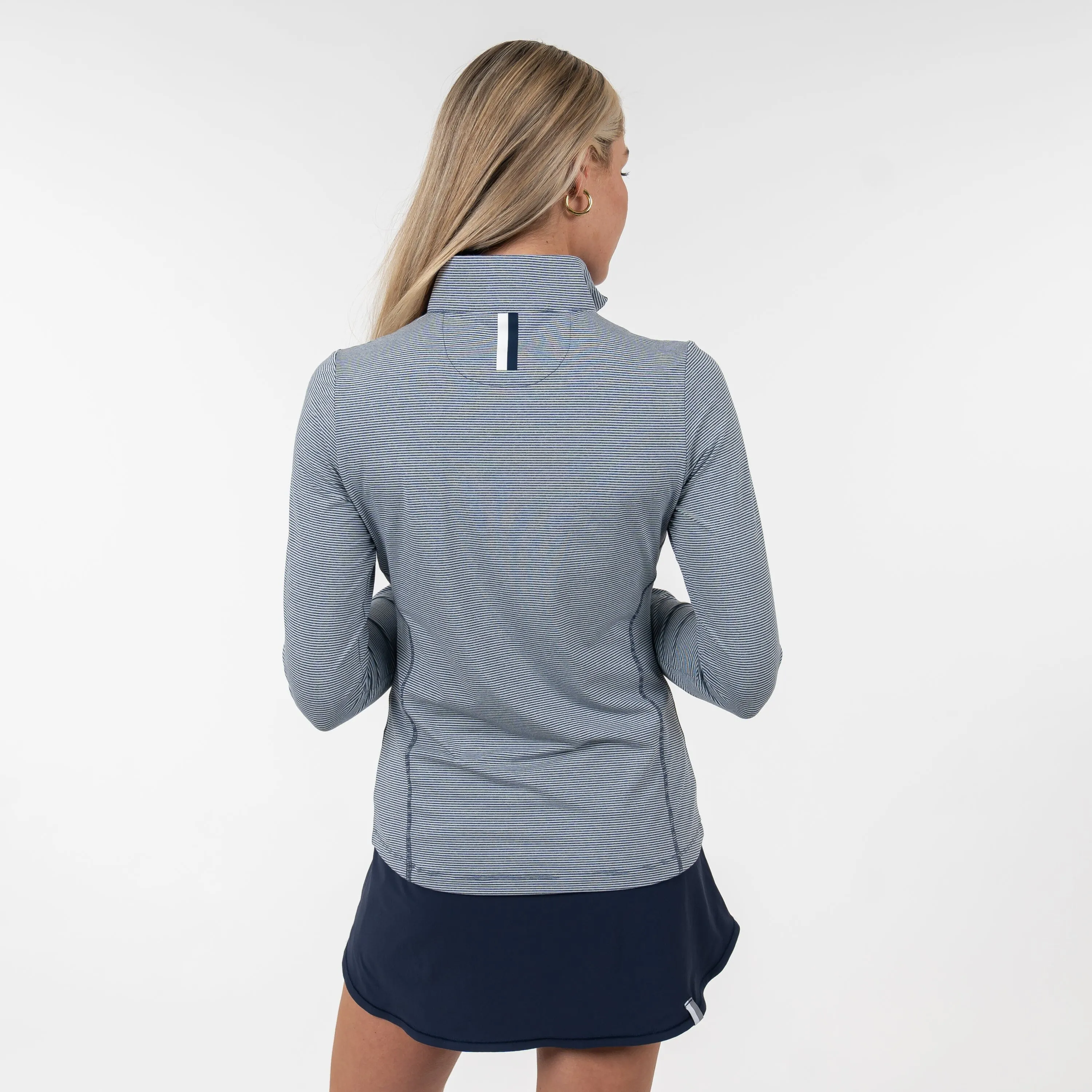 Riva Heather Stripe Performance Q-Zip | The Riva Heather Stripe - Fleet Navy/White