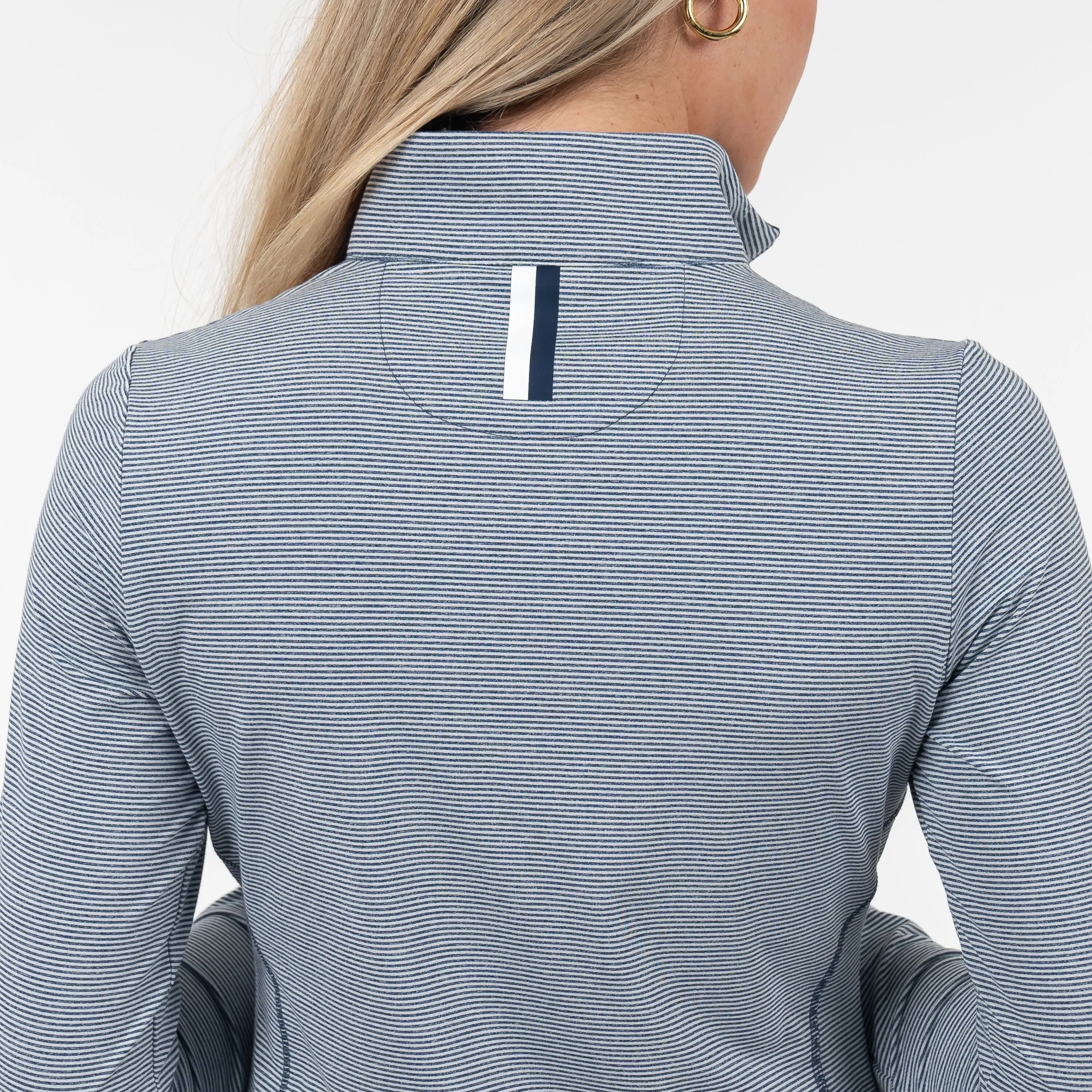 Riva Heather Stripe Performance Q-Zip | The Riva Heather Stripe - Fleet Navy/White