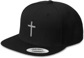 Snapback Hat for Men Flat Brim Hats Cross Black Faith Jesus Christ Christian Embroidered Flat Bill Hat