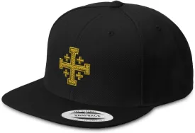 Snapback Hat for Men Flat Brim Hats Jerusalem Cross Crusader God Jesus Christ Embroidered Flat Bill Hat