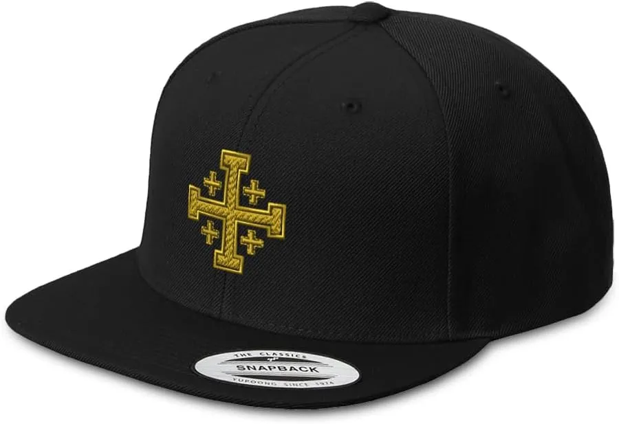 Snapback Hat for Men Flat Brim Hats Jerusalem Cross Crusader God Jesus Christ Embroidered Flat Bill Hat