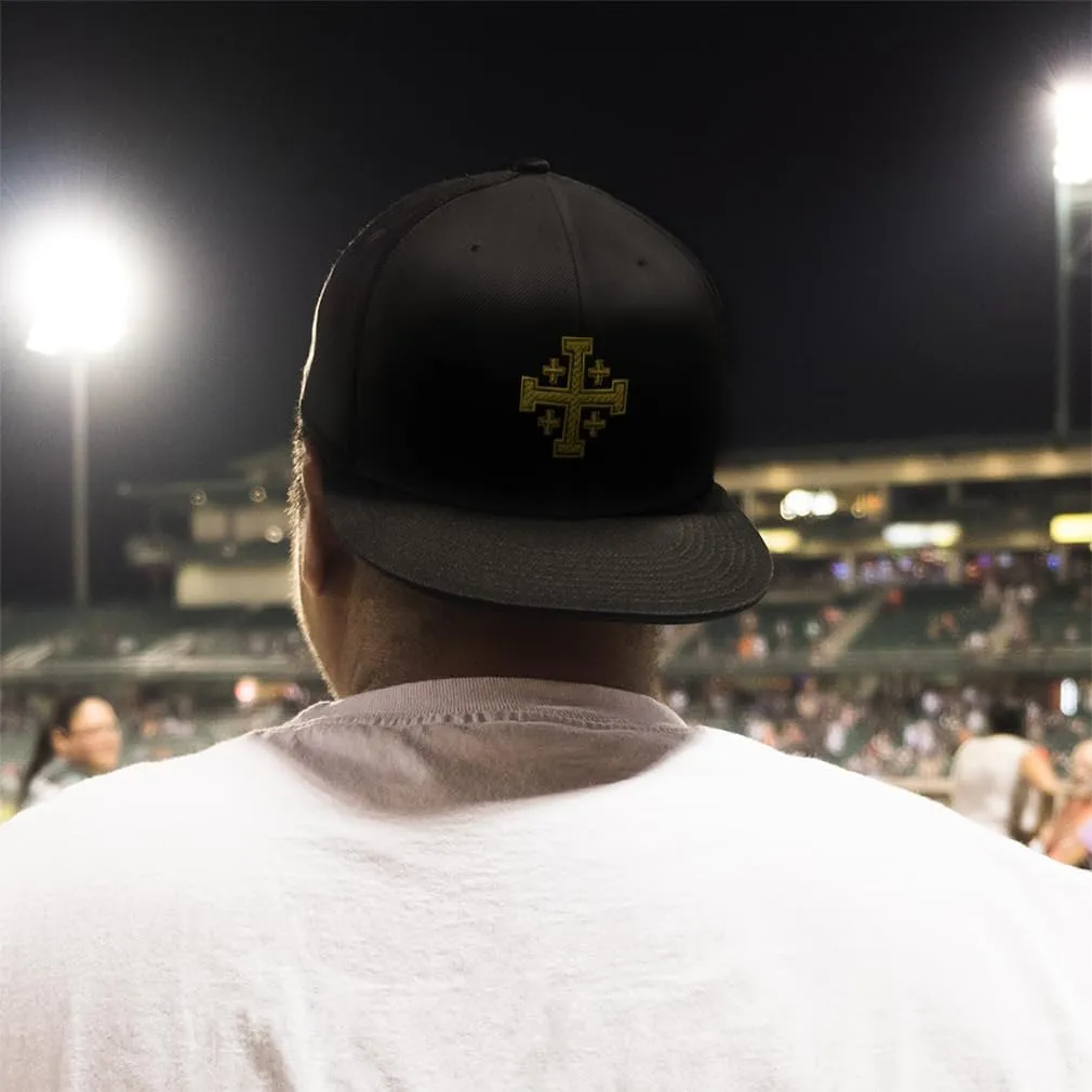 Snapback Hat for Men Flat Brim Hats Jerusalem Cross Crusader God Jesus Christ Embroidered Flat Bill Hat