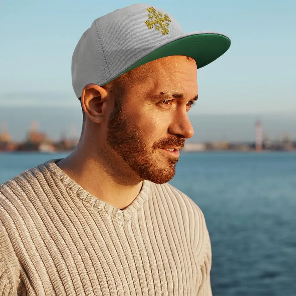Snapback Hat for Men Flat Brim Hats Jerusalem Cross Crusader God Jesus Christ Embroidered Flat Bill Hat