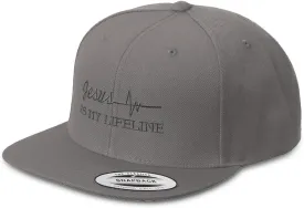 Snapback Hat for Men Flat Brim Hats Jesus is My Lifeline God Christian Embroidered Flat Bill Hat Acrylic