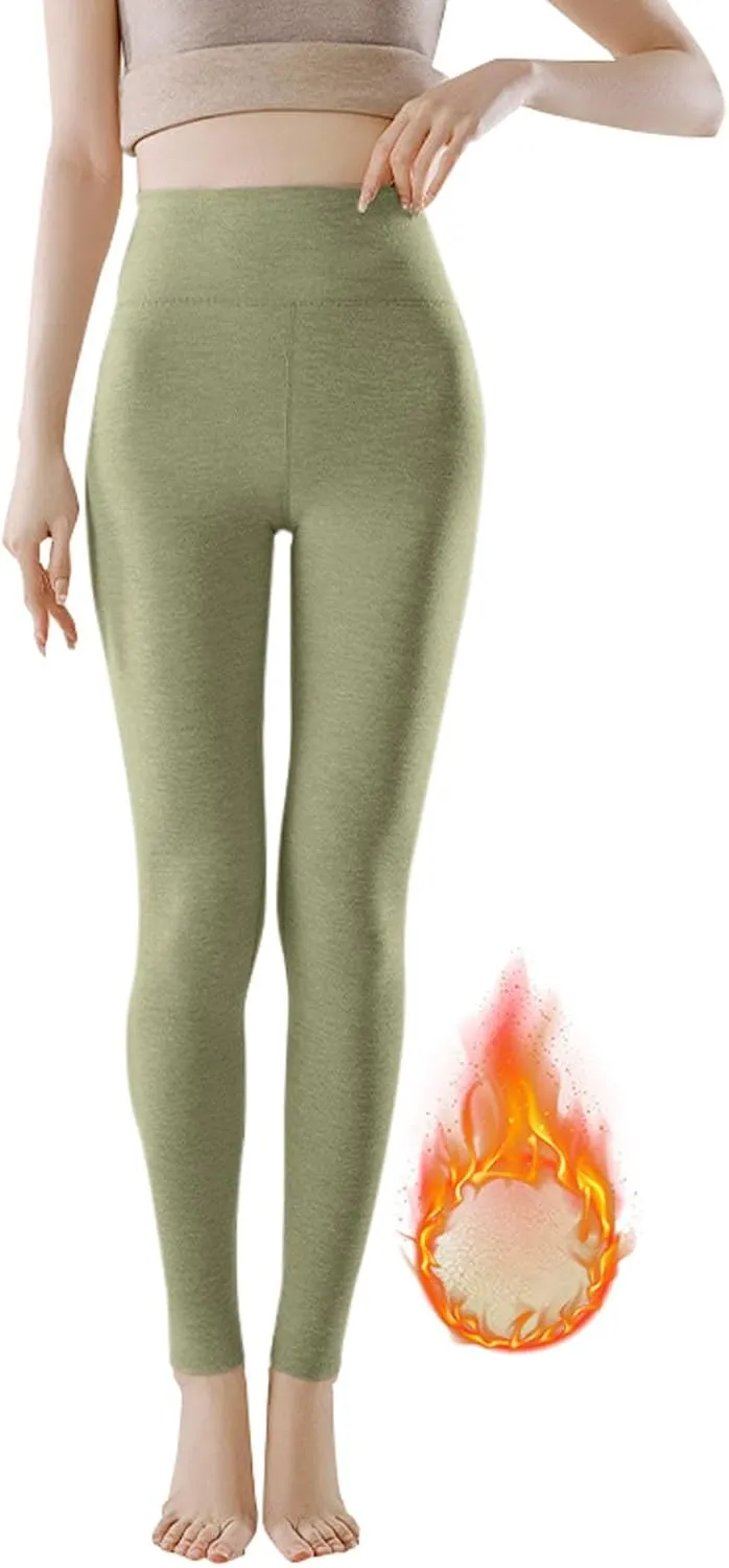 Soft Clouds Fleece Leggings for Women Casual Warm Winter Solid Pants Thermal Tights High Waist Yoga Pants