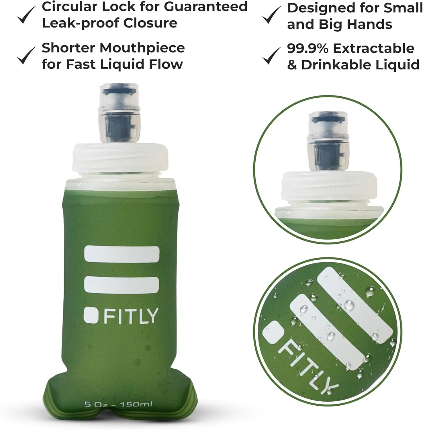 Soft Flask - Shrink As You Drink Soft Water Bottle for Hydration Pack - Folding Water Bottle Ideal for Running, Hiking, Cycling, Climbing & Rigorous Activity
