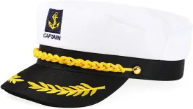 Soochat Captain Hat Nautical Sailor Skipper Hat Ship Yacht Boat Sailor Navy Marine Admiral Hat for Halloween Costume Accessory White