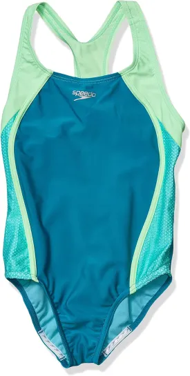 Speedo Girl's Swimsuit One Piece Mesh Splice Thick Strap