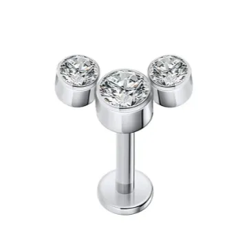 Steel Internally Threaded 3 CZ Cluster Tragus Labret