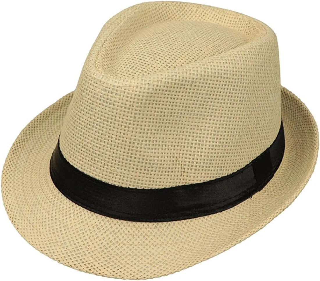 Straw Fedora Hat Wide Brim Summer Beach Sun Cap Panama Hat for Men Women