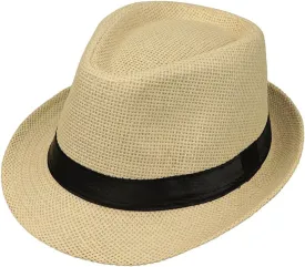 Straw Fedora Hat Wide Brim Summer Beach Sun Cap Panama Hat for Men Women