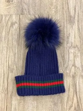Striped Beanie | Navy