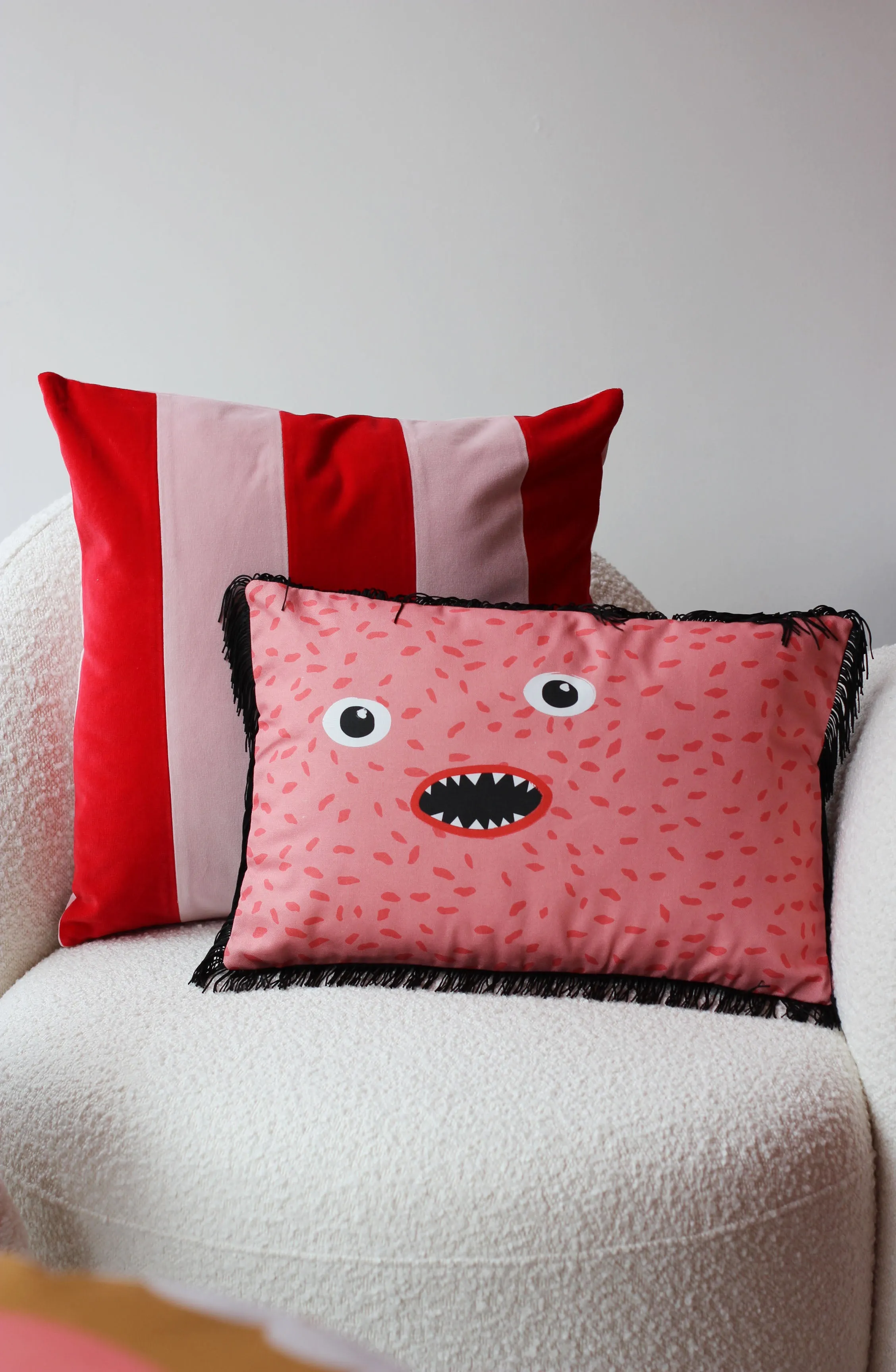Stripes Pink and Red Velvet Cushion