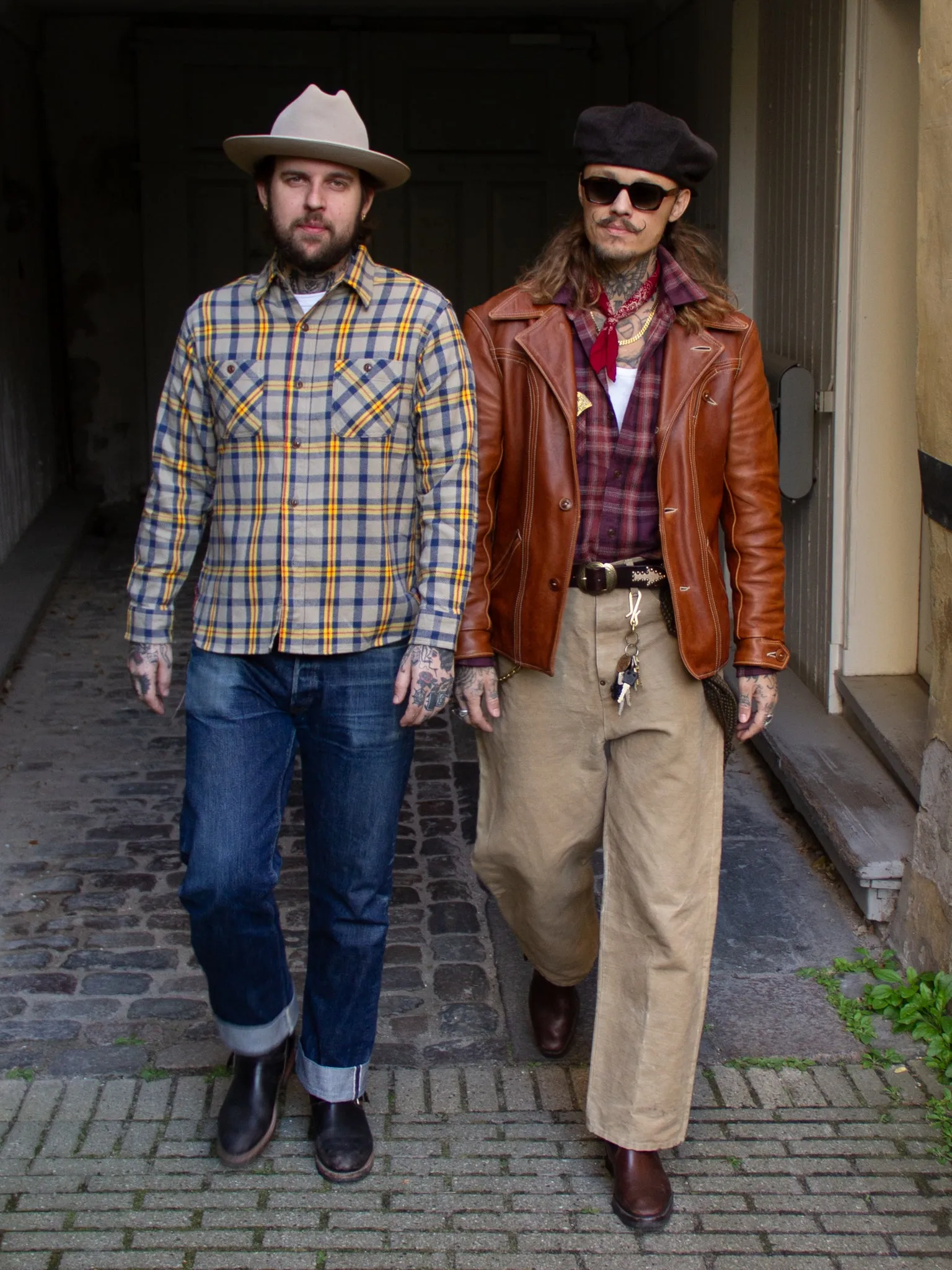 Sugar Cane, Twill Check Work Shirt, Red