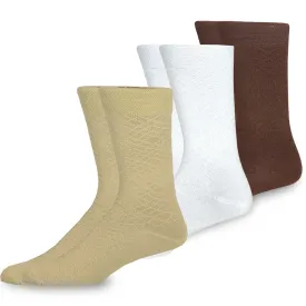 TeeHee Socks Men's Casual Bamboo Crew White, Khaki, Brown 3-Pack (50023)