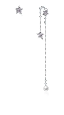 THIALH - Galaxy - White Gold Statement Star Earrings