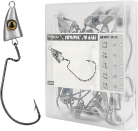THKFISH Fish Eye Swimbait Jig Heads, 20PCS Weighted Swimbait Hooks for Texas or Ned Rig Fishing, Weedless Swing Jig Heads for Bass