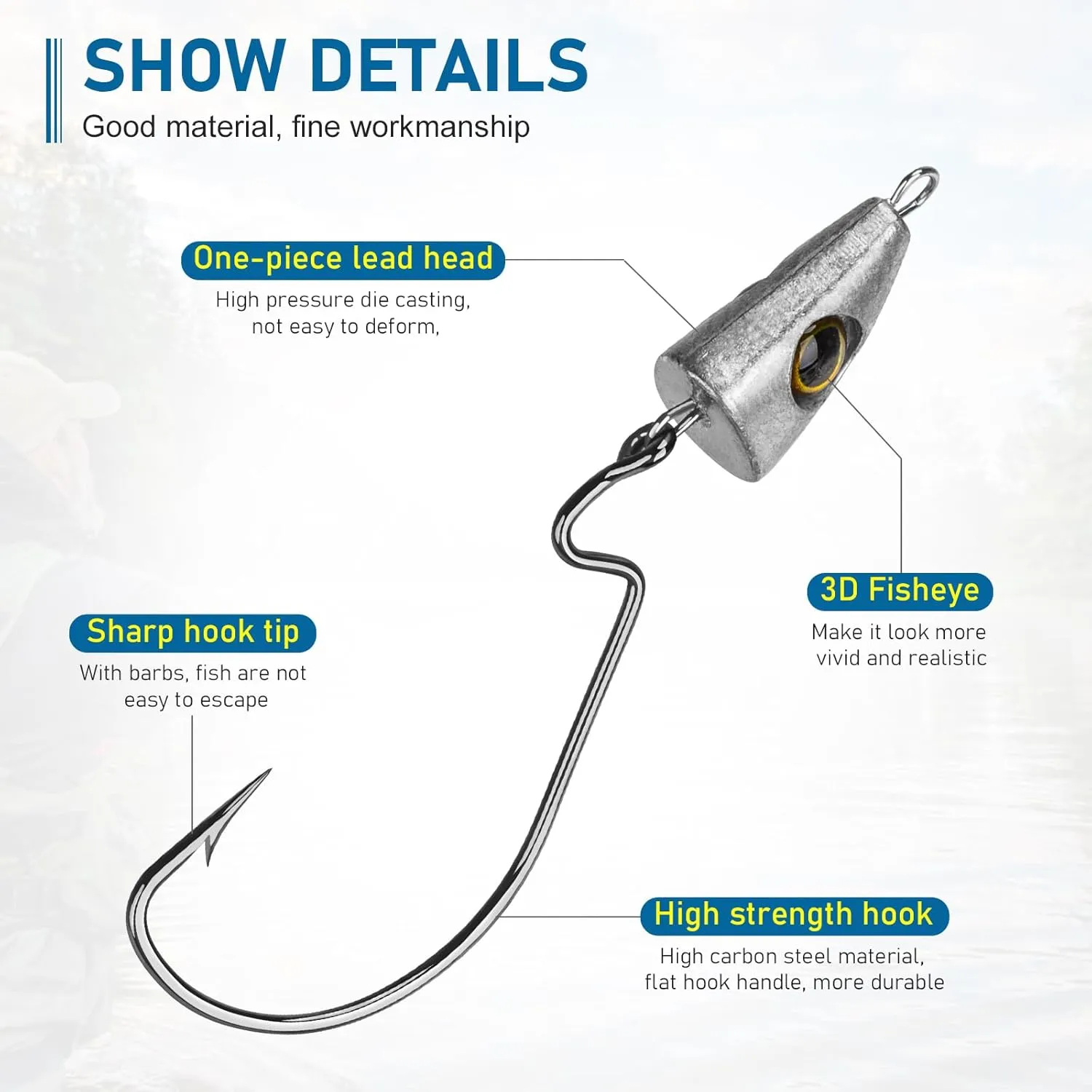 THKFISH Fish Eye Swimbait Jig Heads, 20PCS Weighted Swimbait Hooks for Texas or Ned Rig Fishing, Weedless Swing Jig Heads for Bass