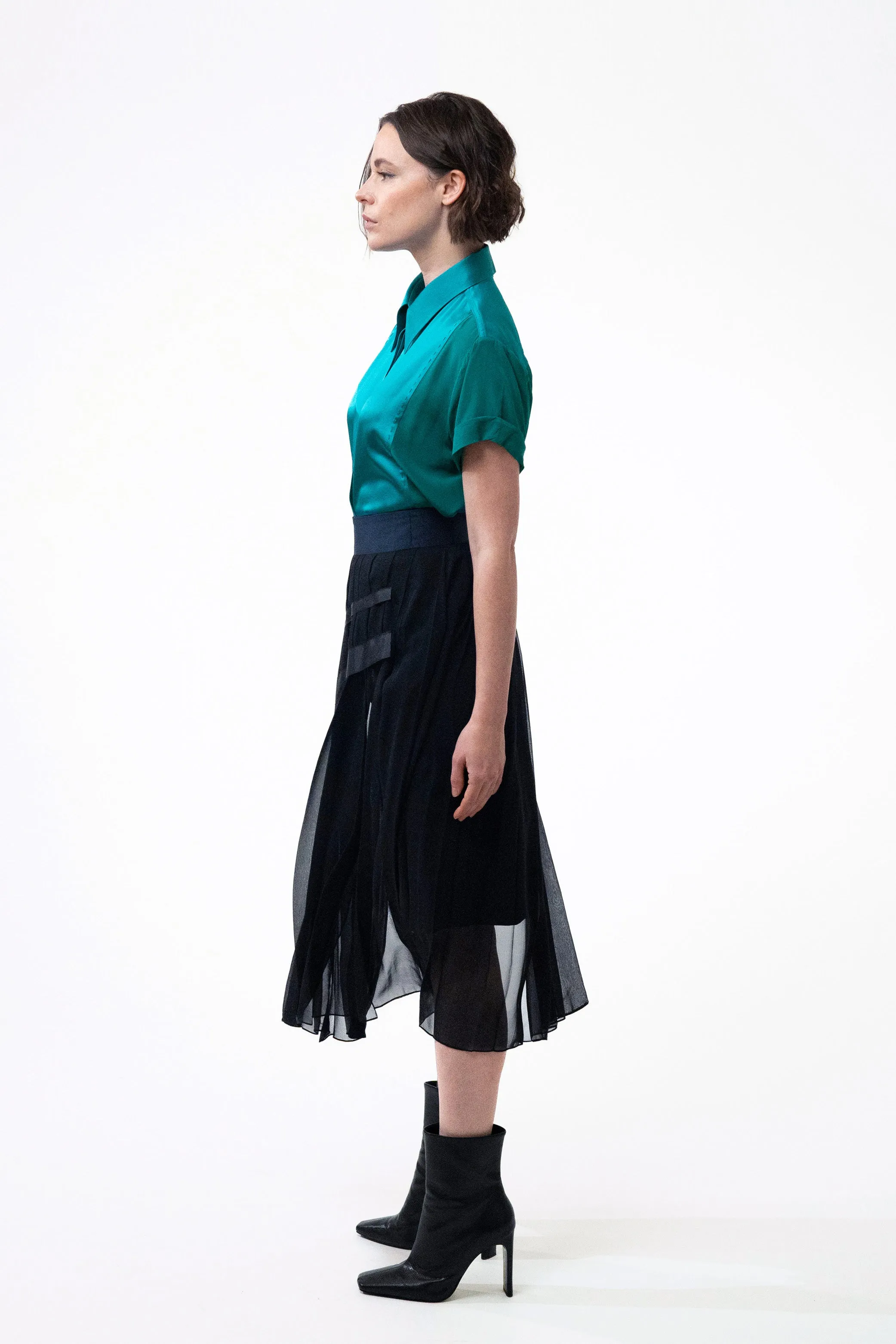 VOLTAIRE petrol blue - wool and silk suit skirt