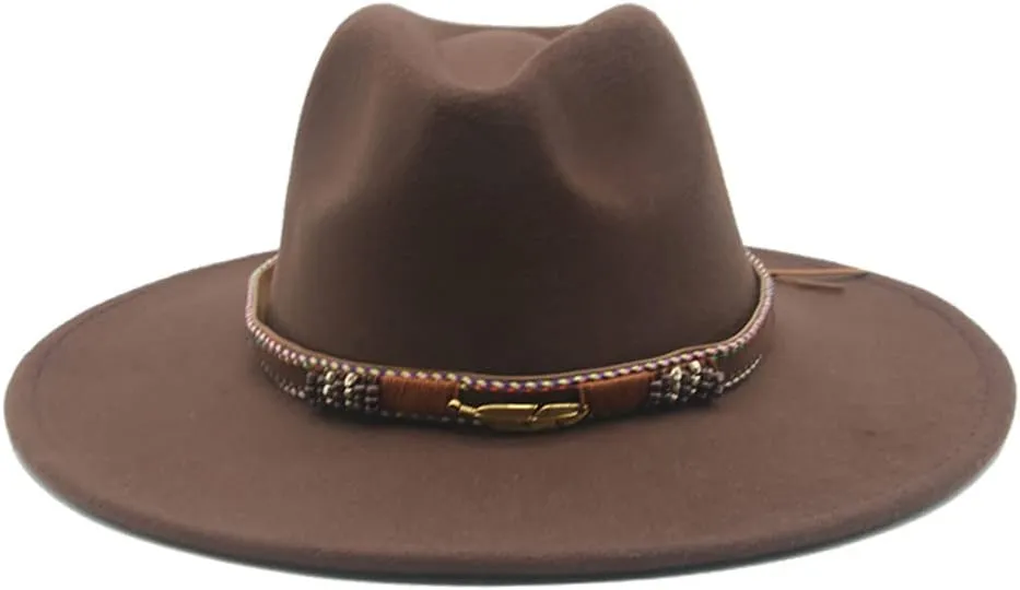 Vsadsau Women Men Fedora Hats Big Brim Winter Autumn Band Belt Hats Wedding Church Big Brim Hat