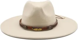 Vsadsau Women Men Fedora Hats Big Brim Winter Autumn Band Belt Hats Wedding Church Big Brim Hat