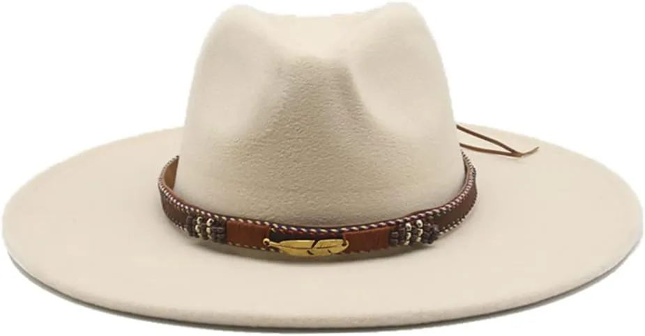 Vsadsau Women Men Fedora Hats Big Brim Winter Autumn Band Belt Hats Wedding Church Big Brim Hat