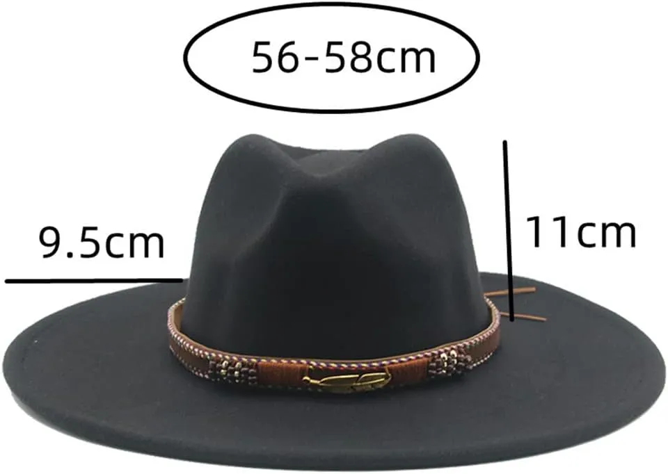 Vsadsau Women Men Fedora Hats Big Brim Winter Autumn Band Belt Hats Wedding Church Big Brim Hat