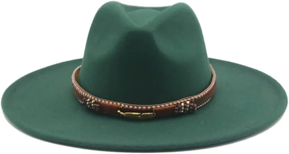 Vsadsau Women Men Fedora Hats Big Brim Winter Autumn Band Belt Hats Wedding Church Big Brim Hat