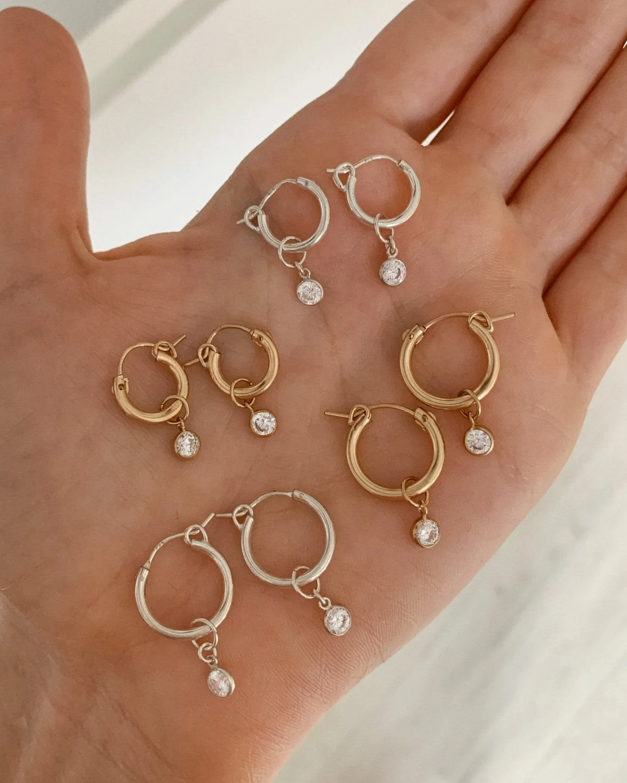 White CZ Thick Hoop Earrings  - Sterling Silver