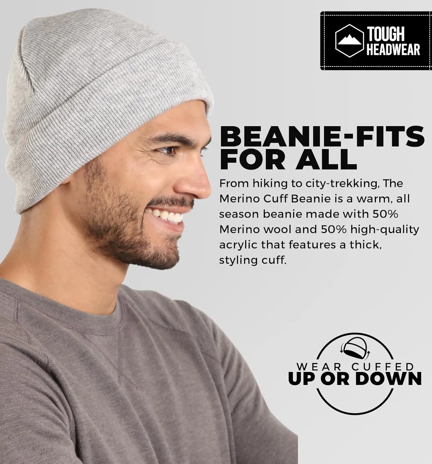 Winter Beanie Knit Hat for Men & Women - Merino Wool Ribbed Cap - Warm & Soft Stylish Toboggan Skull Caps for Cold Weather
