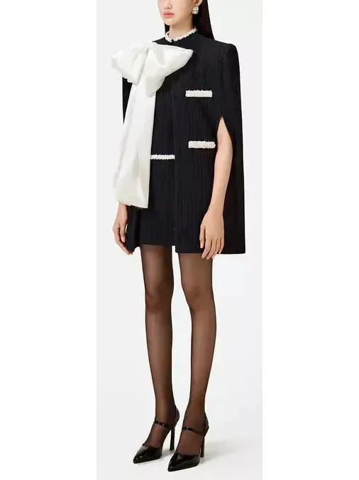 Women’s Beaded Knit Cape and Dress Set, Black