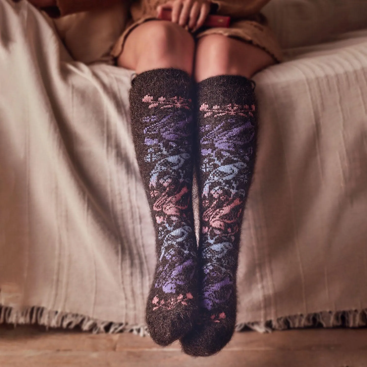 Women's Bird Song Goat Wool Thick Knee-High Socks